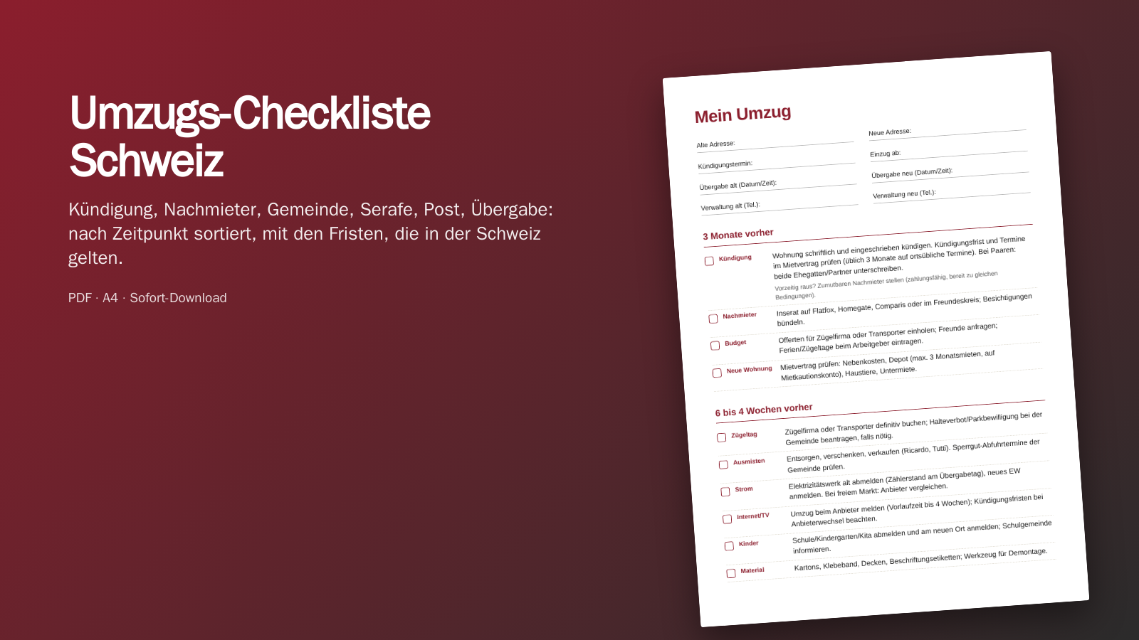 Umzugs-Checkliste Schweiz (PDF)